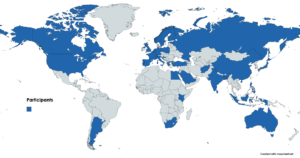 Global map showing where the participants were located for the online workshop